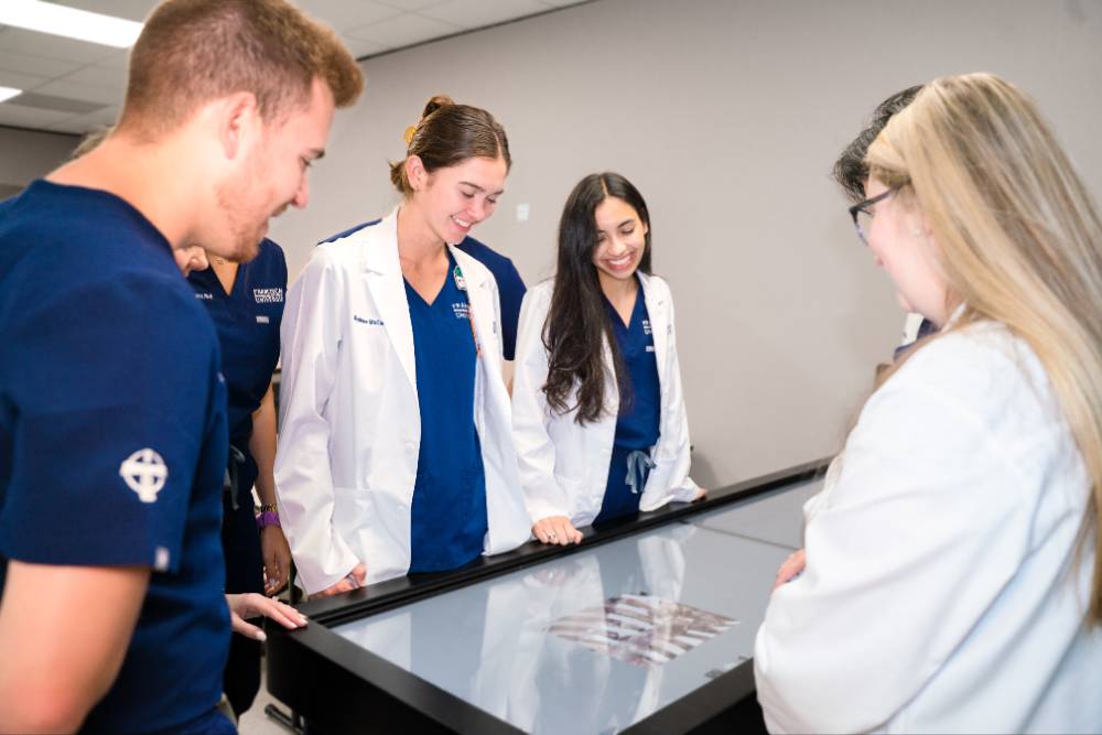 PA students using Anatomage table