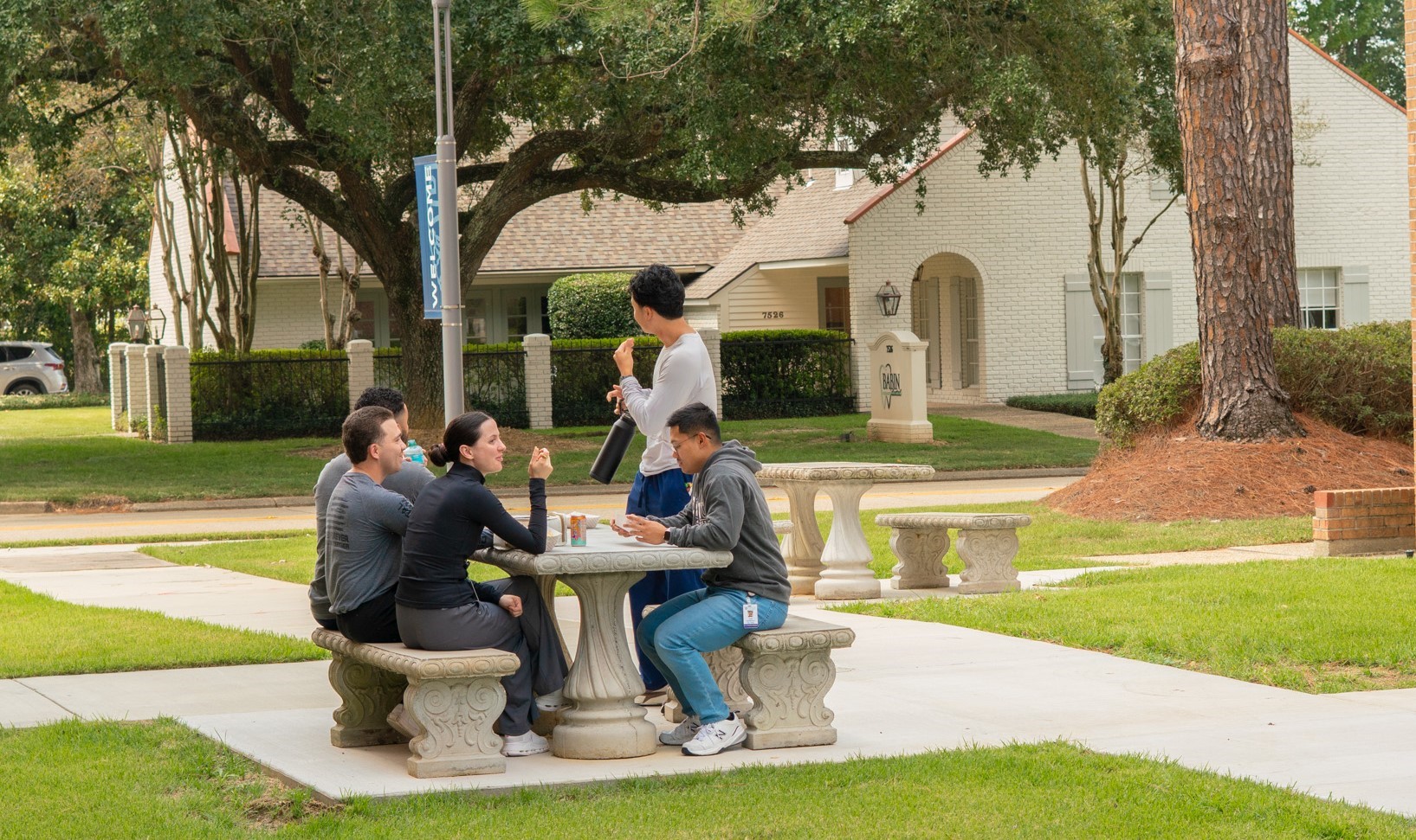 students at picnic table